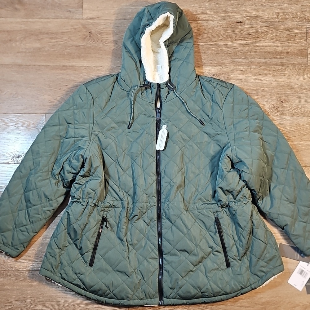 NWT Free Country Swith It Up Cloud Lite Reversible Quilted Coat In Bayleaf Green - Picture 11 of 16